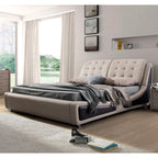 Olivia Contemporary Button Tufted Faux Leather Platform Bed, Beige/Brown, Queen - image 2