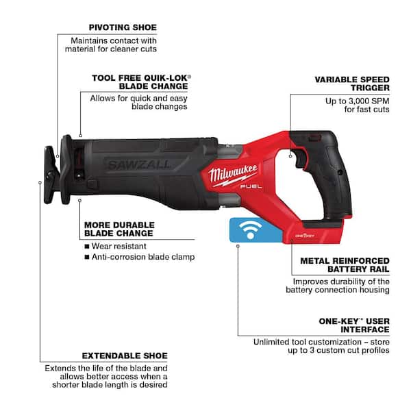 M18 FUEL ONE-KEY 18V Lithium-Ion Brushless Cordless SAWZALL Reciprocating Saw (Tool-Only) - image 2