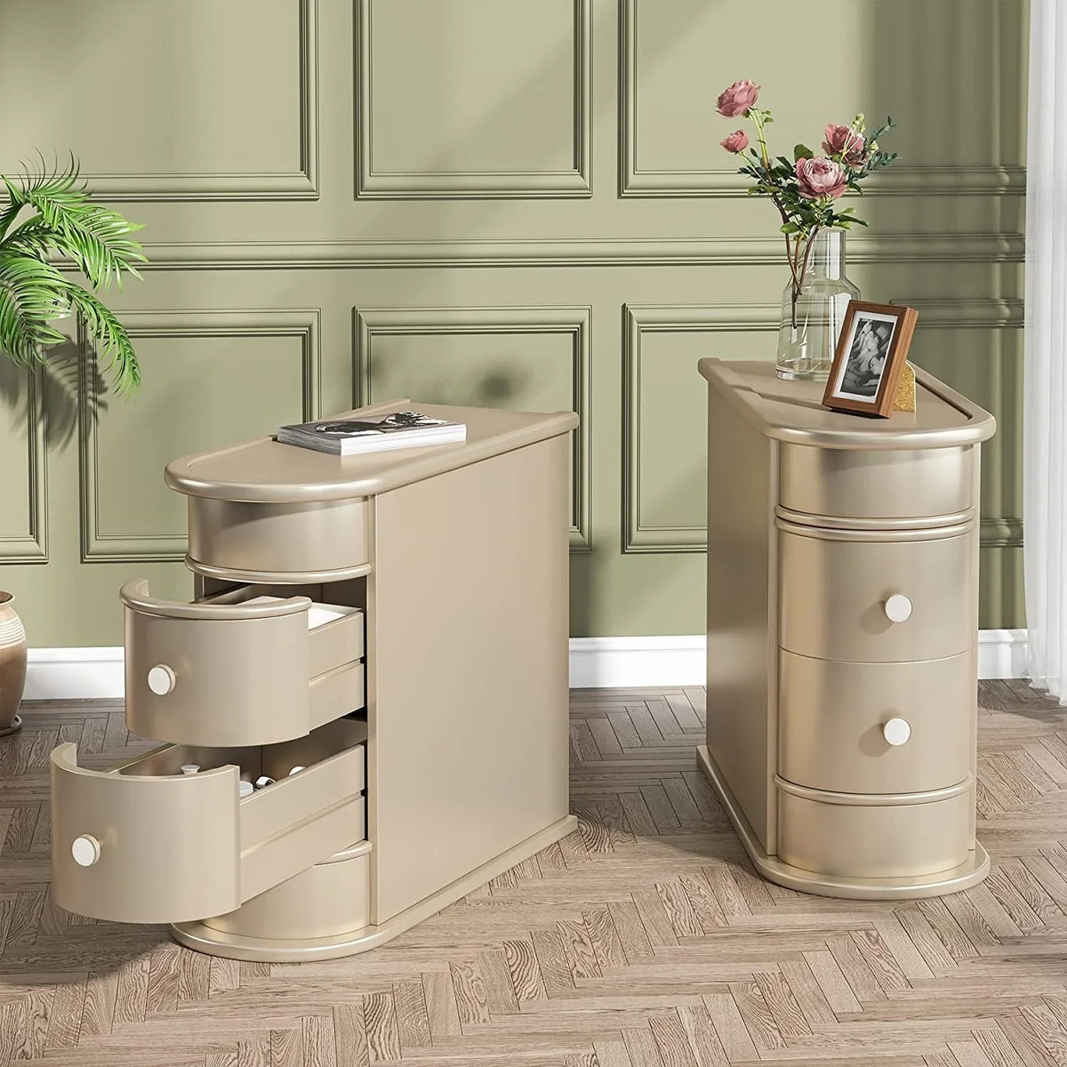 Solid Wood Chairside End Table, Two-Drawer Narrow Side Table Slim - image 5