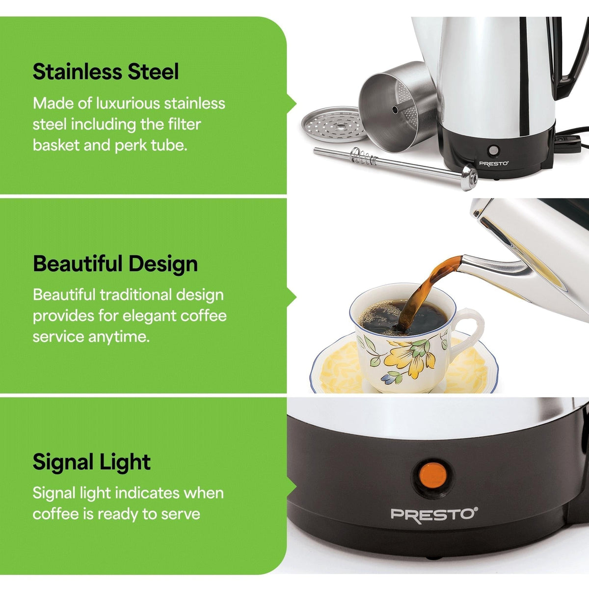 Presto Stainless Steel Coffee Maker, 12 Cup Robust Percolator Coffee, Silver - 2.79 - image 5