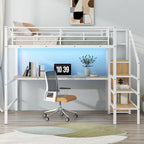 Complete Loft Bed Set with Desk, Storage Staircase, Compact Wardrobe, and LED Lighting - image 15