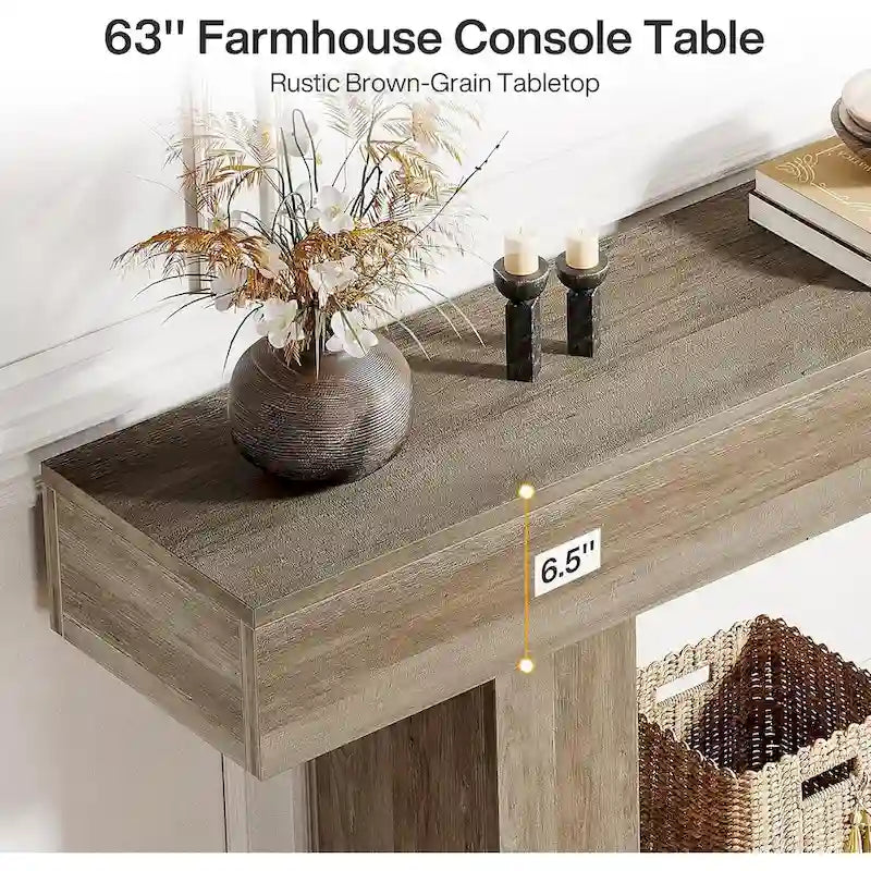 63-Inch Brown and Gray Slim Wooden Console Table for Entryway - image 22