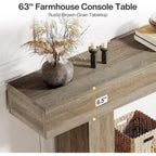 63-Inch Brown and Gray Slim Wooden Console Table for Entryway - image 22