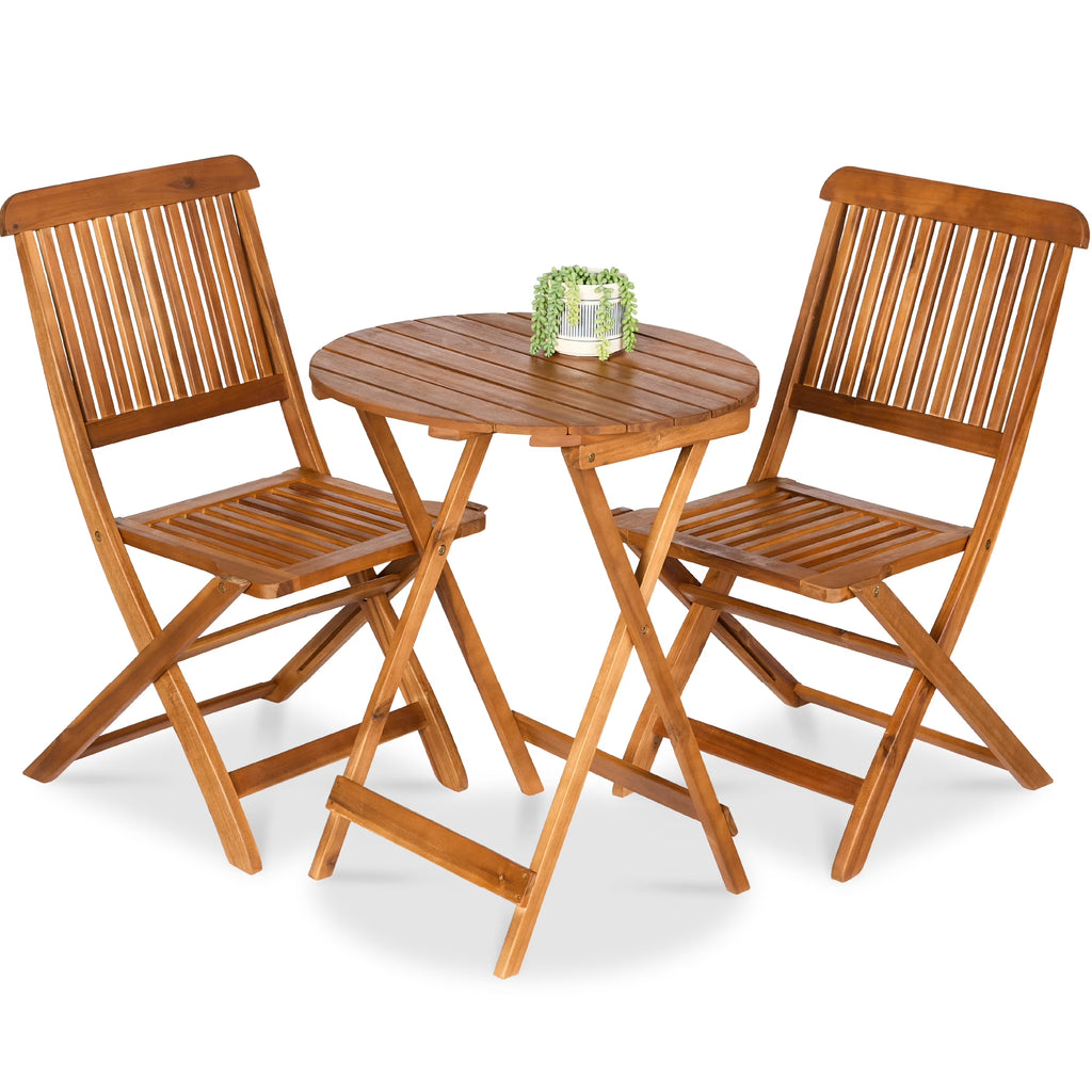 Best Choice Products 3-Piece Acacia Wood Bistro Set, Folding Patio Furniture w/ 2 Chairs, Table - Natural - image 1