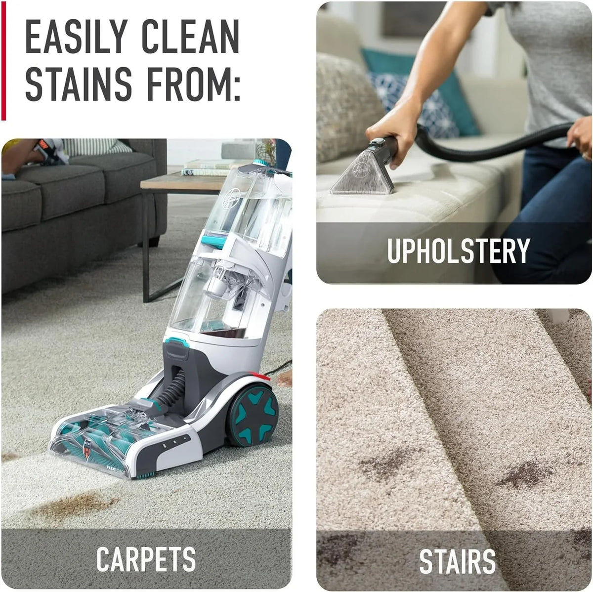 Hoover SmartWash+ Automatic Carpet Cleaner for Carpets and Upholstery, Deep Cleaning Carpet Shampoo, Carpet Deodorizer and Pet Stain Remover FH52000, Turquoise - image 6
