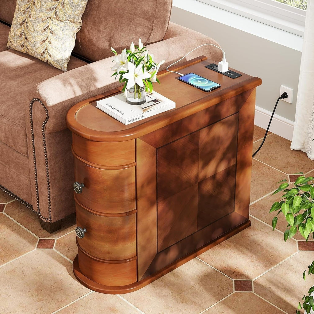Solid Wood Chairside End Table, Two-Drawer Narrow Side Table Slim - image 37