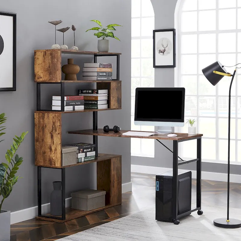 Modern Computer Desk with 5-Tier Shelves – Space-Saving Rotatable Workstation - image 13