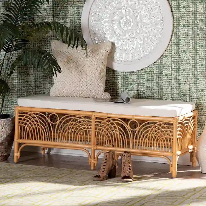 Bali & Pari Materra Contemporary Bohemian Natural Brown Rattan Bench - image 8