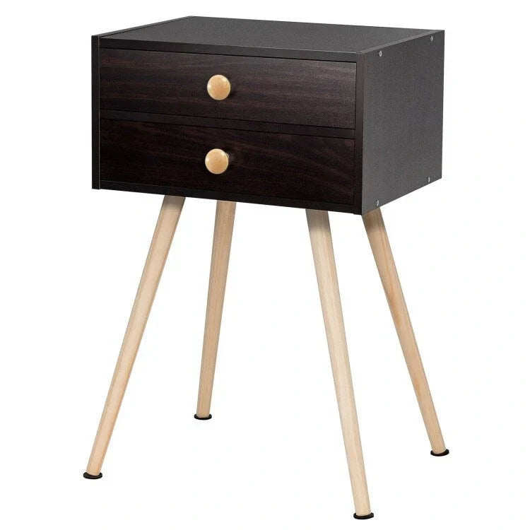 Brown Mid-Century Modern Nightstand with 2 Drawers - image 5