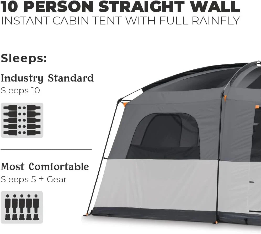 CORE Straight Wall Cabin Tents / 10 Person / 11 Person / 12 Person Large Multi Room Family Tents for Car Camping & Outdoor Adventures - image 7