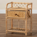 Modern Bohemian Natural Brown Rattan Nightstand with 1 Drawer by Kobie - image 1