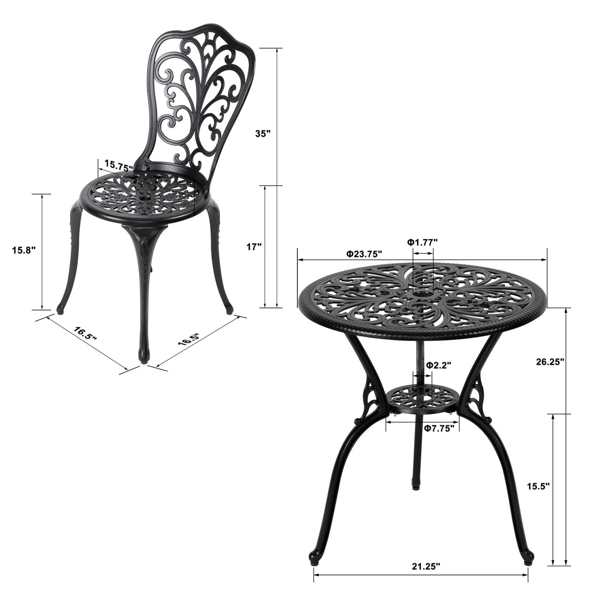Nuu Garden 3-Piece Black Bistro Patio Set - image 10