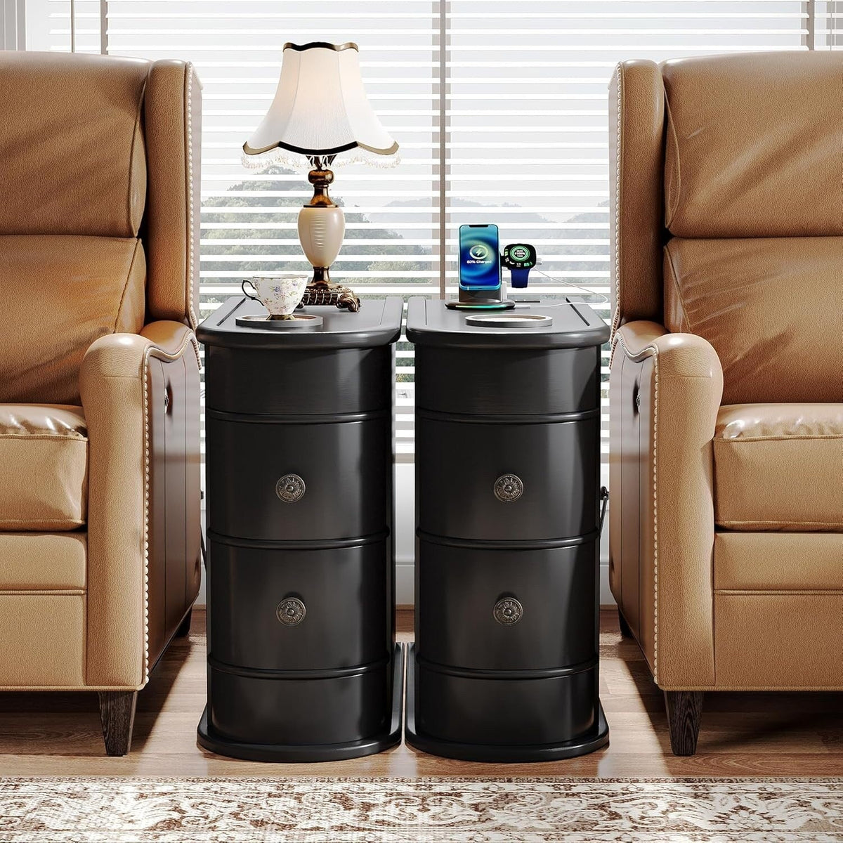 Solid Wood Chairside End Table, Two-Drawer Narrow Side Table Slim - image 23