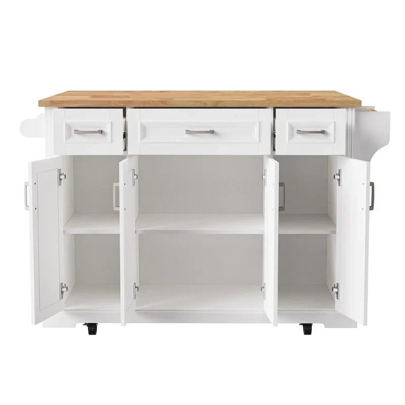 Large Kitchen Island with Wood Drop Leaf, Embossed Texture Rolling Kitchen Cart wDoors and Drawers wStorage for Kitchen, White - image 17
