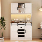 Rustic White Farmhouse Bar Cabinet with Sliding Barn Door - Spacious Kitchen Buffet and Coffee Bar Sideboard Table - image 8