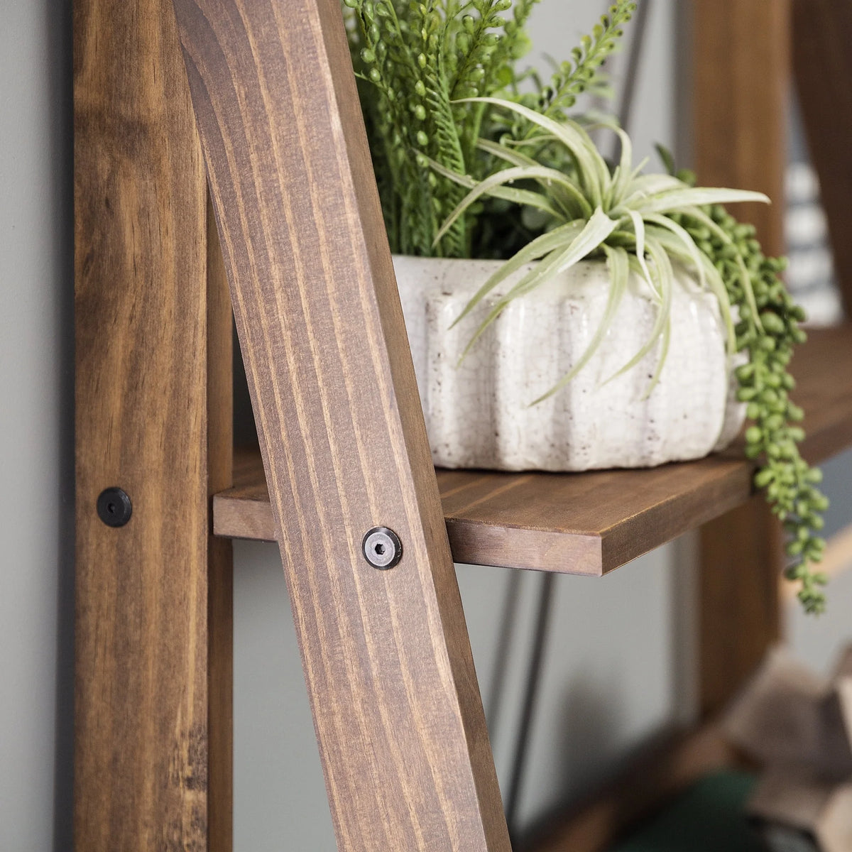 Walker Edison Solid Wood 4-Shelf Ladder Bookshelf, Brown - image 9