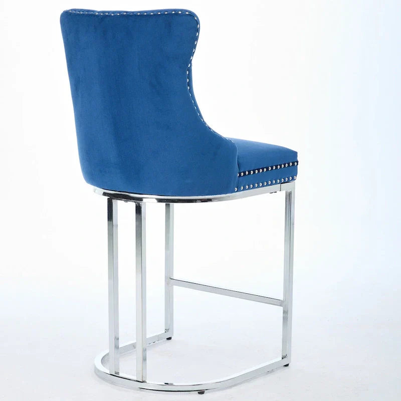 Contemporary Set of 2 Bar Stools with Button-Tufted Back and Studded Trim, Chrome Metal Base - Ideal for Dining Room, Living Room, and Bedroom - image 13