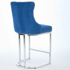 Contemporary Set of 2 Bar Stools with Button-Tufted Back and Studded Trim, Chrome Metal Base - Ideal for Dining Room, Living Room, and Bedroom - image 13