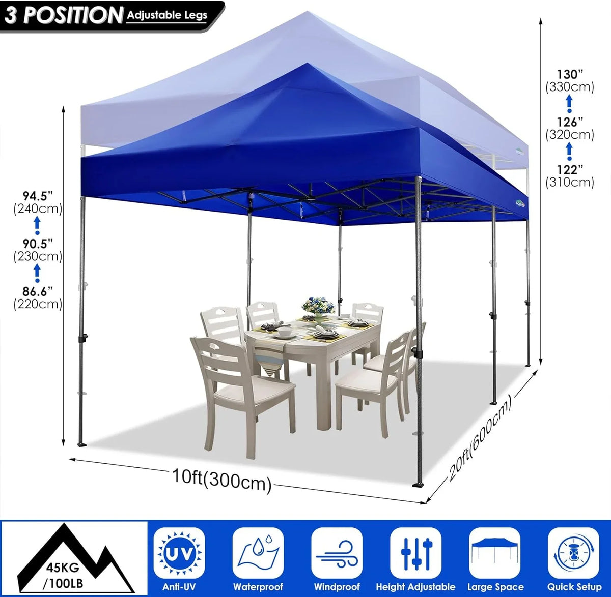 COBIZI 10x20 Heavy Duty Pop up Canopy Tent with 6 sidewalls Easy Up Commercial Outdoor Canopy Wedding Party Tents for Parties All Season Wind & Waterproof Gazebo with Roller Bag,Black(Frame Thickened) - image 177