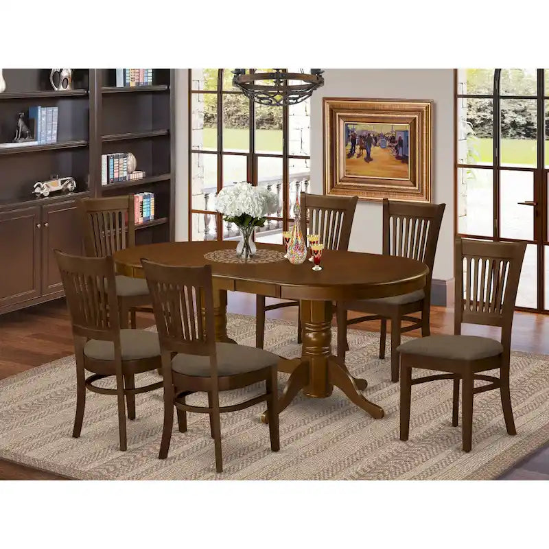 East West Furniture 7-Piece Oval Dining Set - Espresso Wooden Table with 6 Matching Chairs (Customizable Seat Options) - image 1
