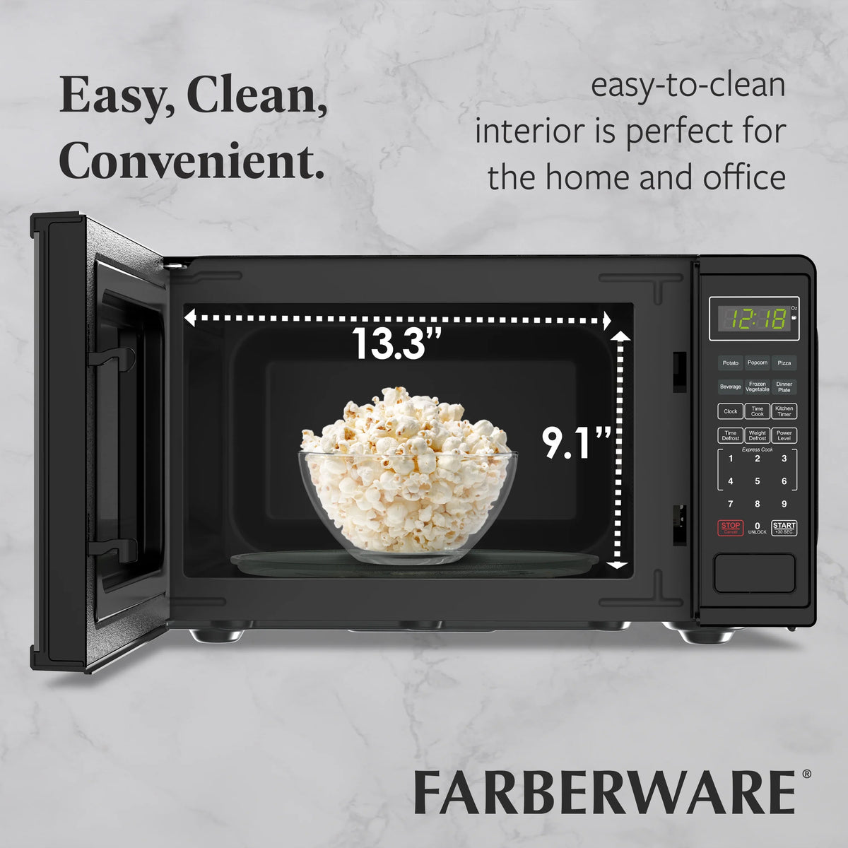 Farberware FMGZ09BKA 0.9 Cu. Ft. Microwave Oven, 900W, Digital Control, LED Display, 6 Cooking Presets, Black - image 8