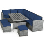 7 Pcs Rattan Patio Dining Furniture Sectional Sofa Set with Dining Table, Ottomans & Cushions - image 28