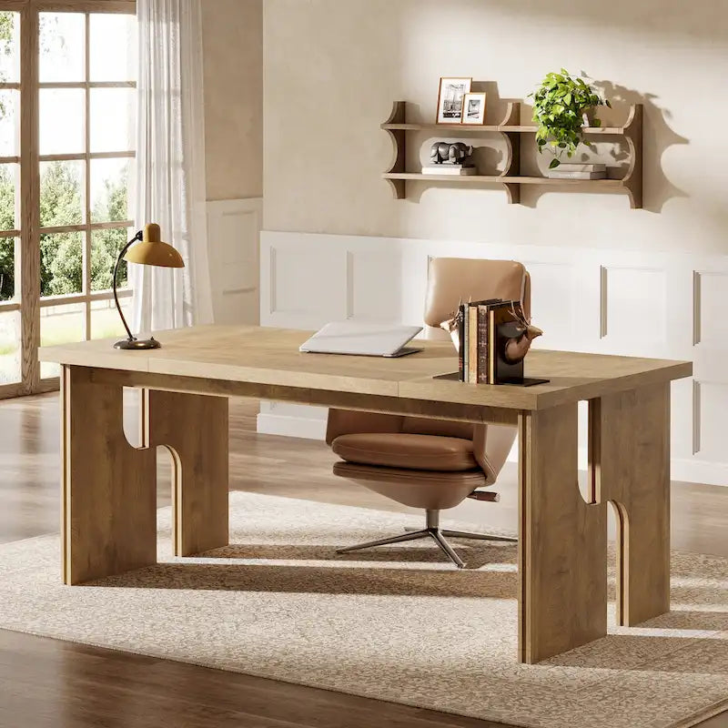 63-Inch Farmhouse Executive Desk with Unique Legs - Industrial Style Office Furniture for Home - image 10