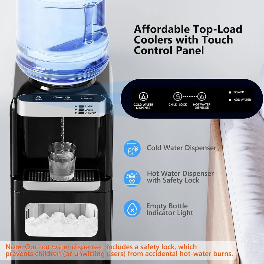 Top Loading Water Dispenser with Ice Maker, Hot & Cold, 5 Gallon, Child Lock, Black - image 4