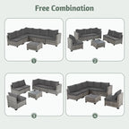 Ainfox 7 Pcs Outdoor Patio Furniture Sofa Set on Sale, Grey Rattan Grey Cushion - image 5