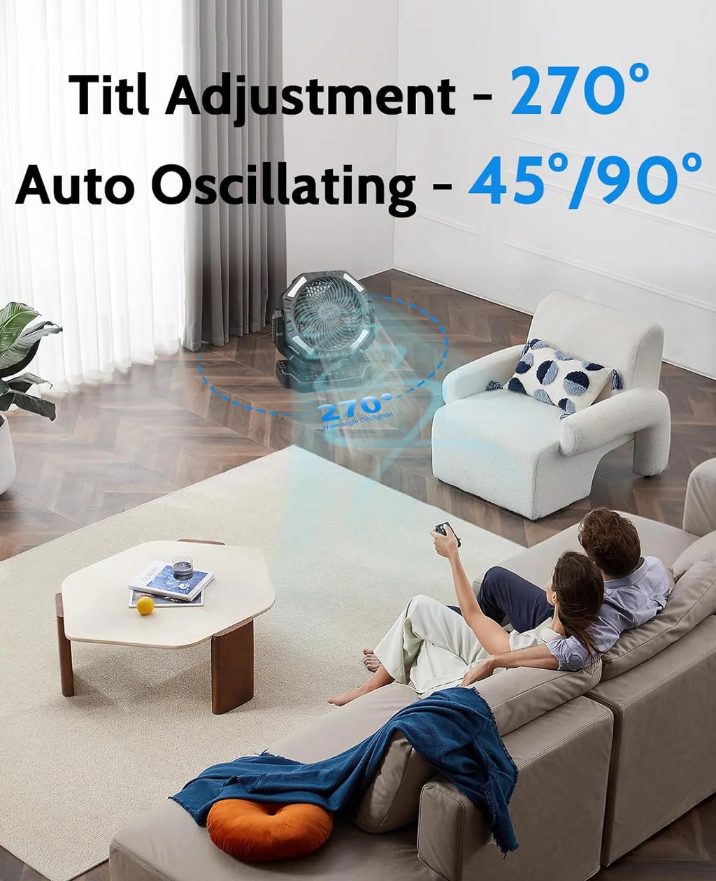40,000mAh Battery Operated Fan, 13" Remote Camping Fan with LED Auto-Oscillating Rechargeable Fan Powerful Portable Desk Fan for Home, Camping, RV, Courtyard, Picnic, Emergency Power - image 11