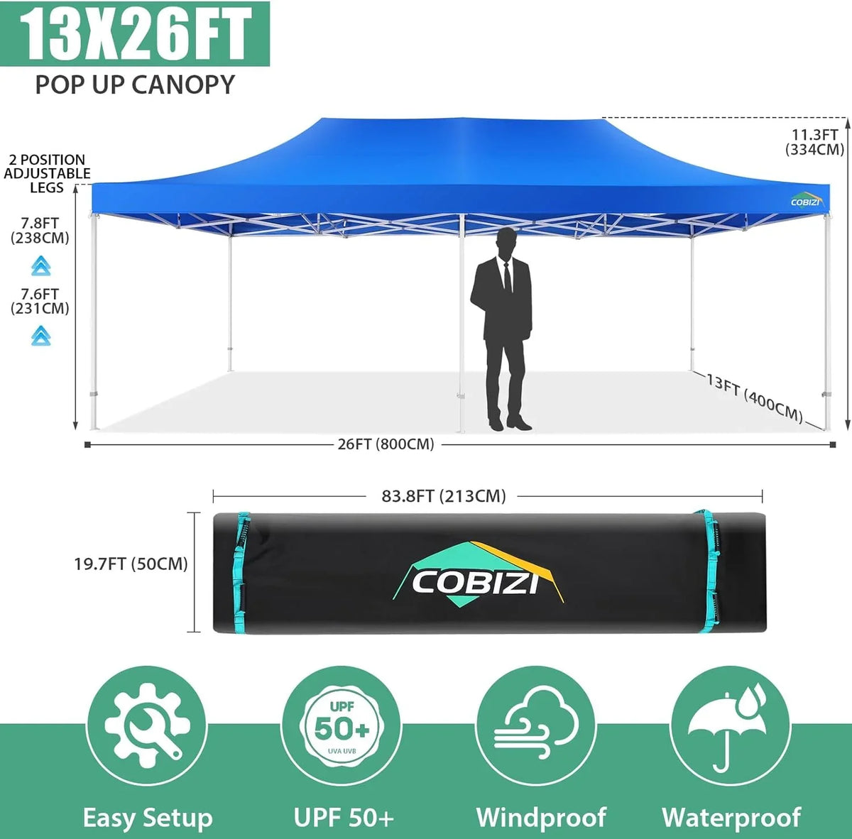 COBIZI 10x20 Heavy Duty Pop up Canopy Tent with 6 sidewalls Easy Up Commercial Outdoor Canopy Wedding Party Tents for Parties All Season Wind & Waterproof Gazebo with Roller Bag,Black(Frame Thickened) - image 52