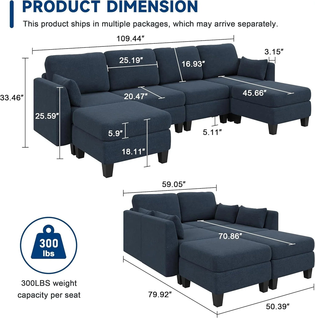 Modular Sectional Sofa, Convertible U Shaped Sofa Couch with High Density Memory Foam, 6 Seat Comfy Modular Sofa Couch for Living Room, Modern U Shaped Sectional Sofa, Dimgrey - image 23