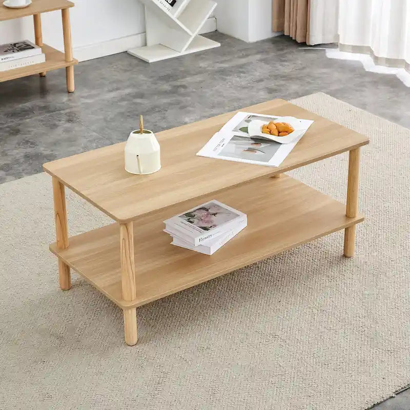 39-Inch Coffee Table with Two-Tier Design and Rubberwood Legs - image 4