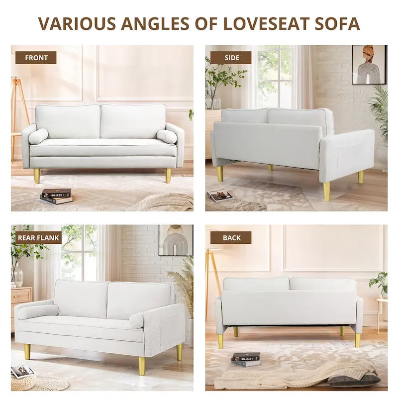 Elegant 65-Inch Orange Polyester 2-Seater Loveseat with Side Pockets and Round Cushions - image 23
