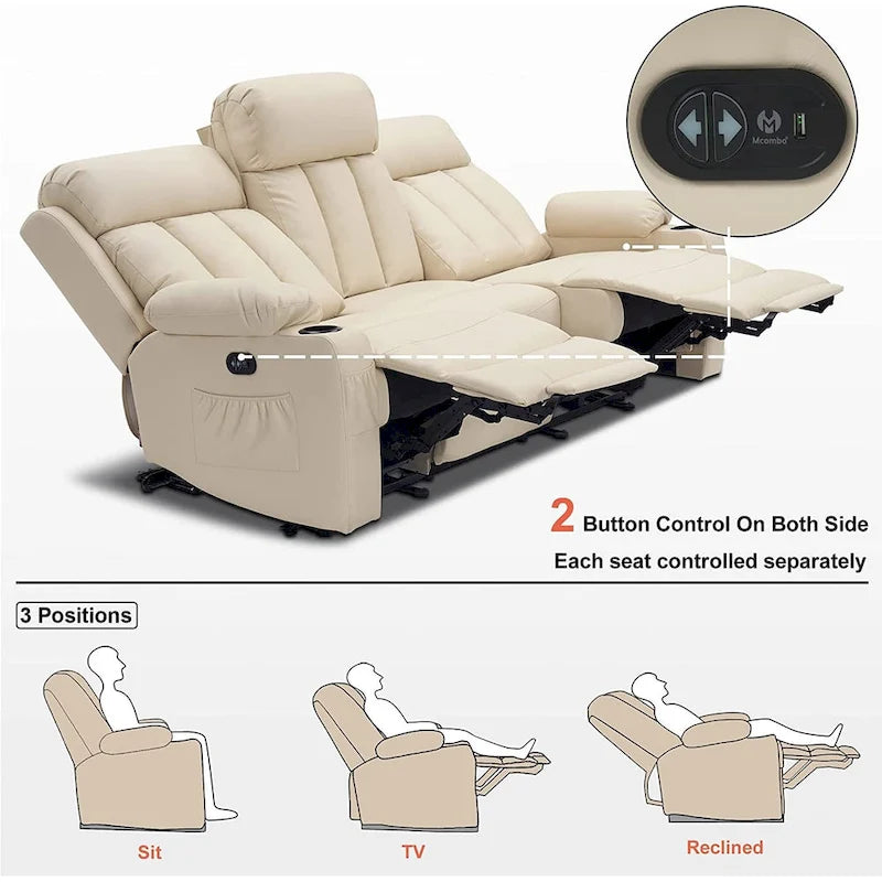 MCombo Faux Leather Electric Reclining Sofa with Heat and Massage - Models 6095/6075/6077 - image 29