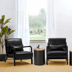 Glitzhome Set of 2 Mid-Century Modern PU Leather Accent Chairs - 30.75H with Cushions (25.75W x 33.75D) - image 3