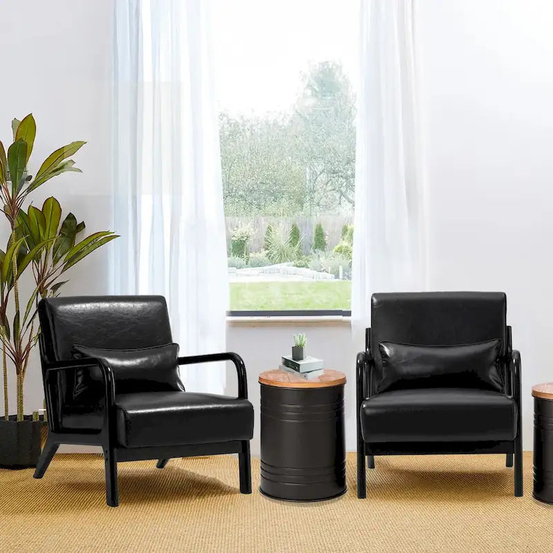 Glitzhome Set of 2 Mid-Century Modern PU Leather Accent Chairs - 30.75H with Cushions (25.75W x 33.75D) - image 3