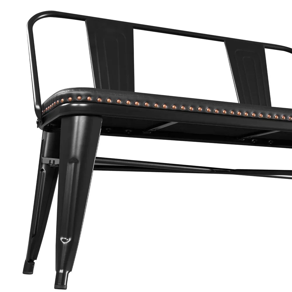 Yaheetech Industrial Metal Dining Bench with Upholstered Seat,Black - image 2