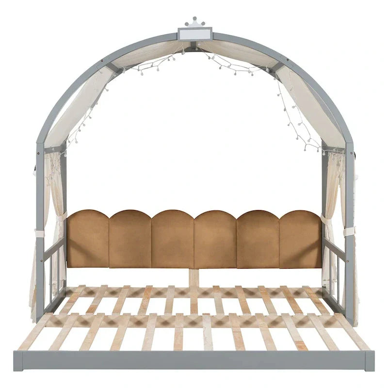 Gray Twin Bed with Arched Canopy and Trundle - image 6