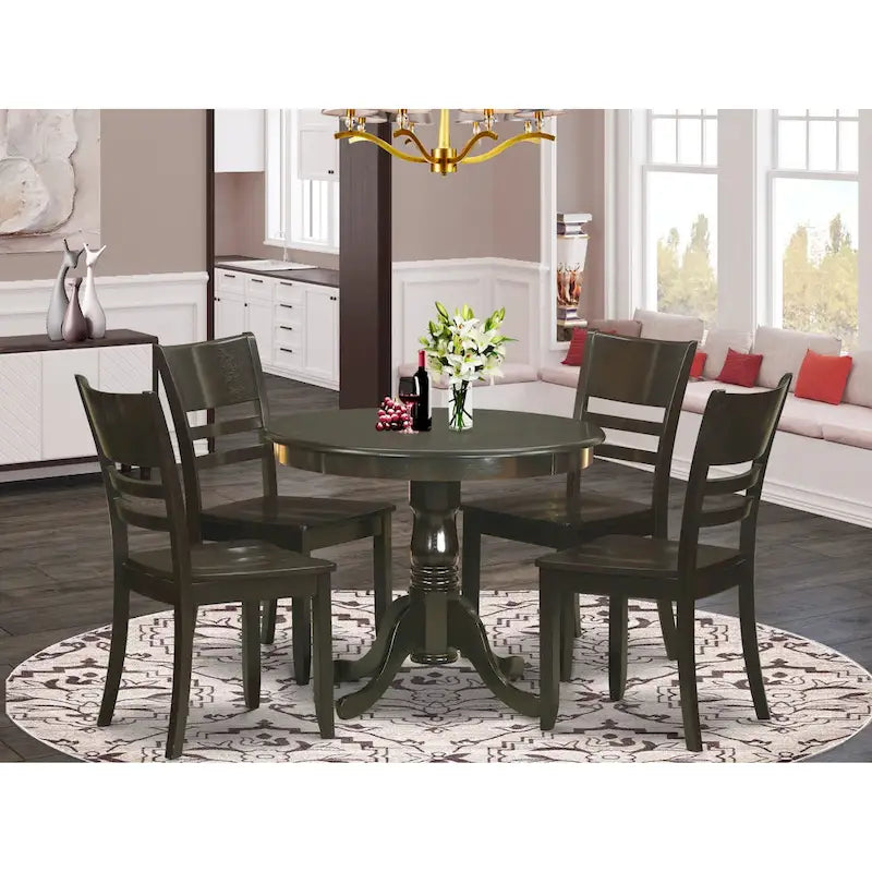 East West Furniture 5-Piece Round Dining Set - Cappuccino Kitchen Table with 4 Chairs (Seat Options Available) - image 7