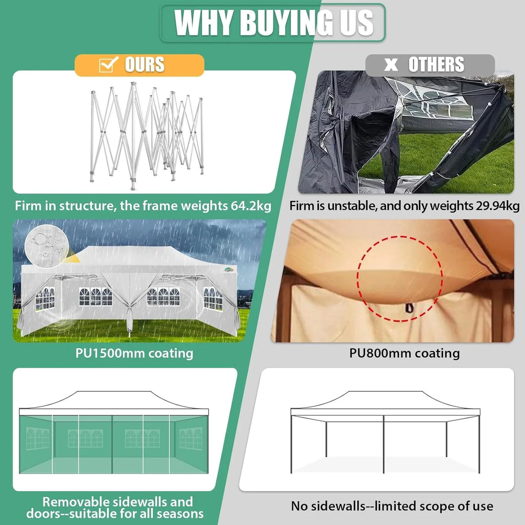 COBIZI 10x20 Heavy Duty Pop up Canopy Tent with 6 sidewalls Easy Up Commercial Outdoor Canopy Wedding Party Tents for Parties All Season Wind & Waterproof Gazebo with Roller Bag,Black(Frame Thickened) - image 164