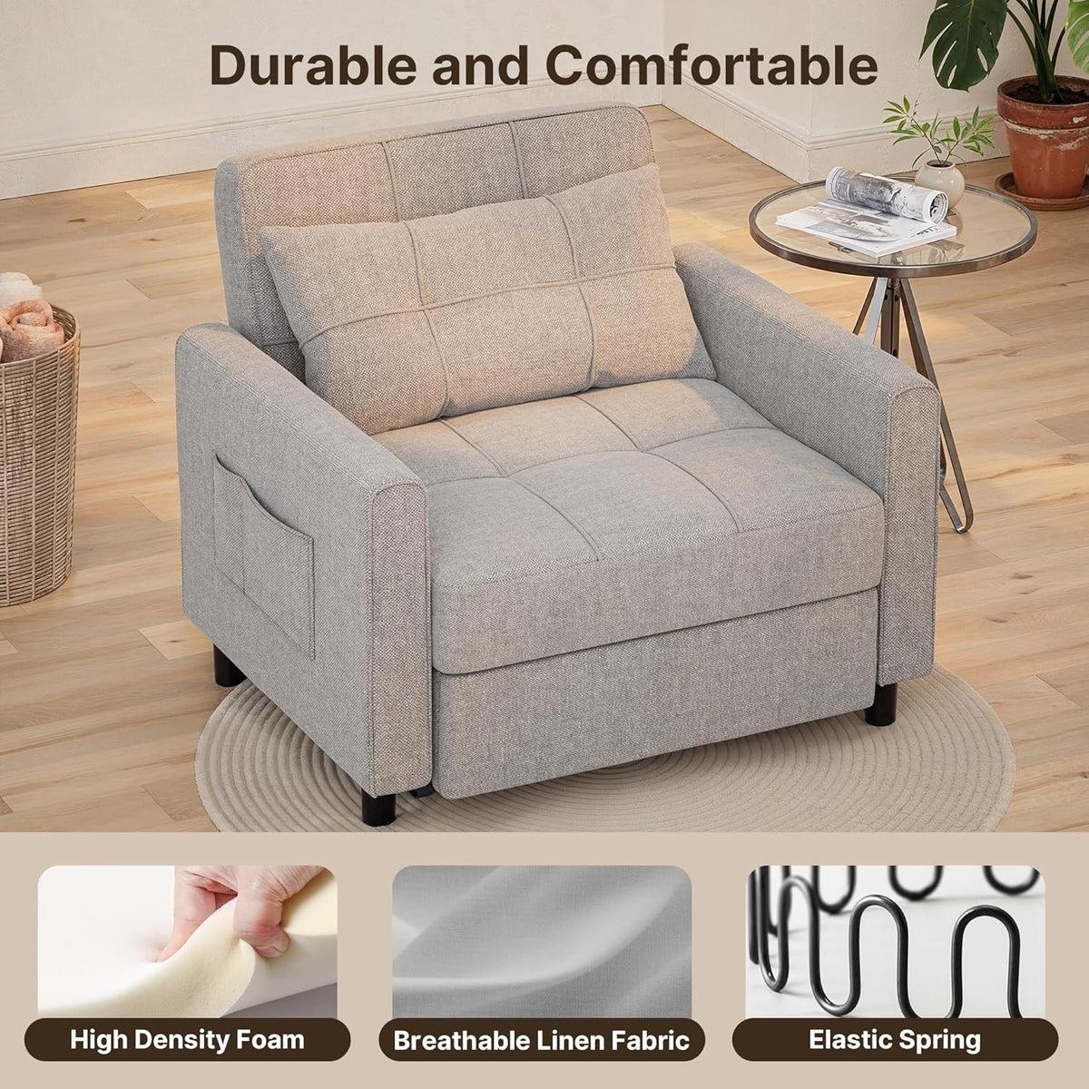 Sofa Bed Chair 3 in 1 Convertible Pullout Single Sleeper Chair Bed Spacious Multifunctional Sofa - image 37