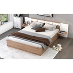 Natural Queen Size Platform Bed with Headboard, Storage Drawers, Shelves, USB Ports, and Outlets - image 5