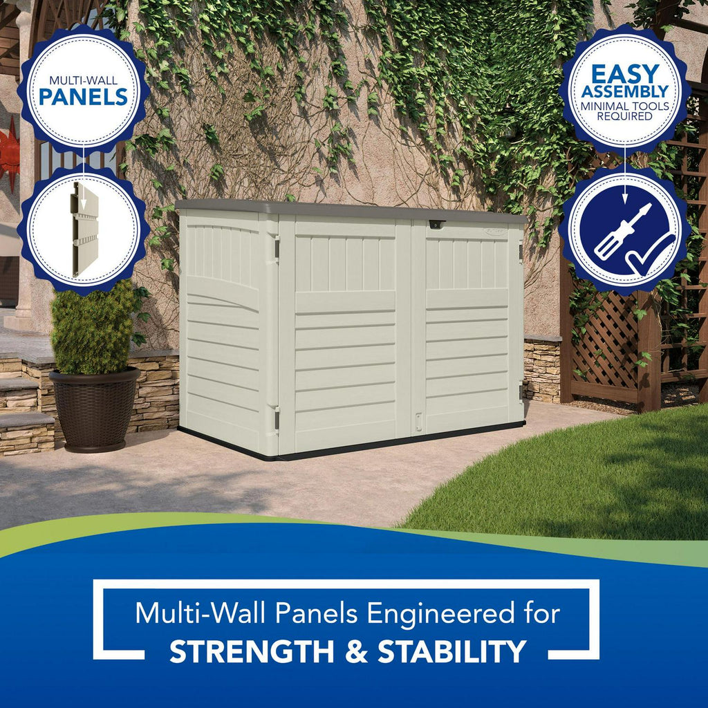 Suncast BMS4700 Resin Storage Shed, Off-White/Gray, 70.5′′W x 44.25′′D x 52′′H, Double Door, UV Resistant - image 5