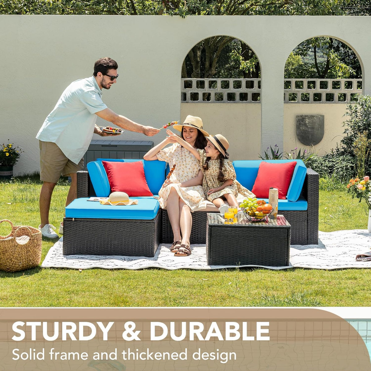 Devoko 5 Pieces Patio Furniture Sets All Weather Outdoor Sectional Patio Sofa Manual Weaving Wicker Rattan Patio Seating Sofas with Cushion and Glass Table(Beige) - image 43