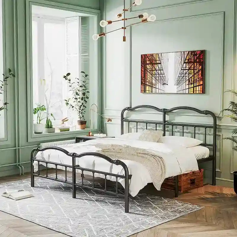Sturdy 18-Inch High Steel Tube Iron Bed with Double Wave Headboard and Footboard - image 11