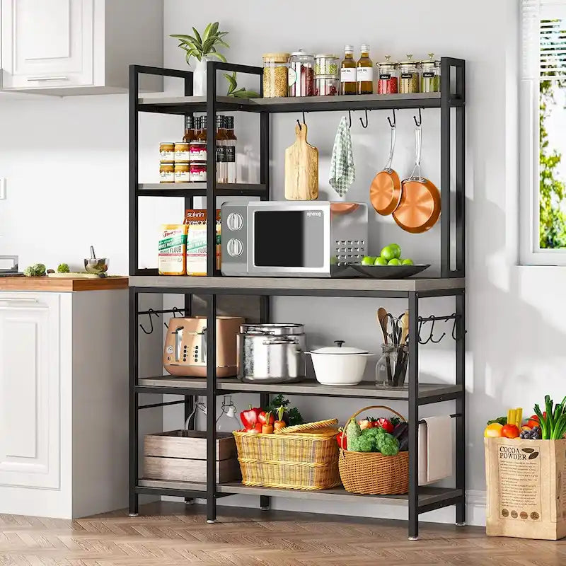 43-Inch Kitchen Bakers Rack with Microwave Stand - 5-Tier Utility Storage Shelf and 10 Hooks for Kitchen and Living Room - image 6