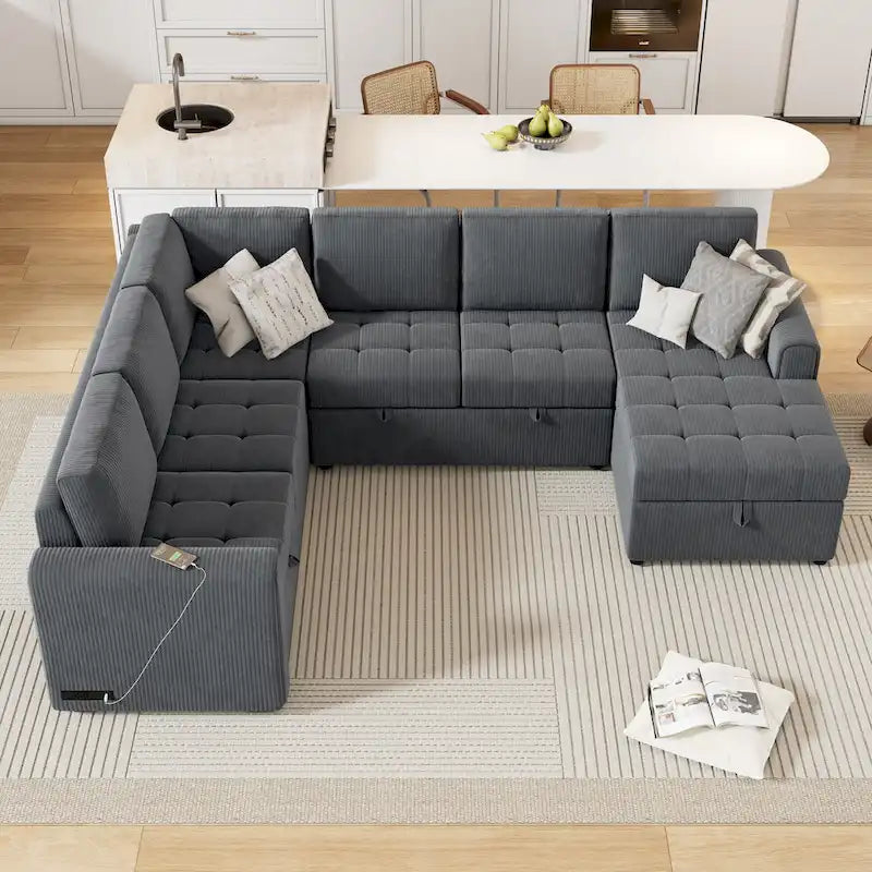 Roomfitters U-Shaped Sectional Sofa with Pull-Out Bed, Storage Chaise Lounge, and Integrated Charging Ports for Living Room - image 10