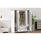 Freestanding 4-Door Wardrobe Armoire with 2 Drawers and Hanging Rods for Clothes Storage - image 12