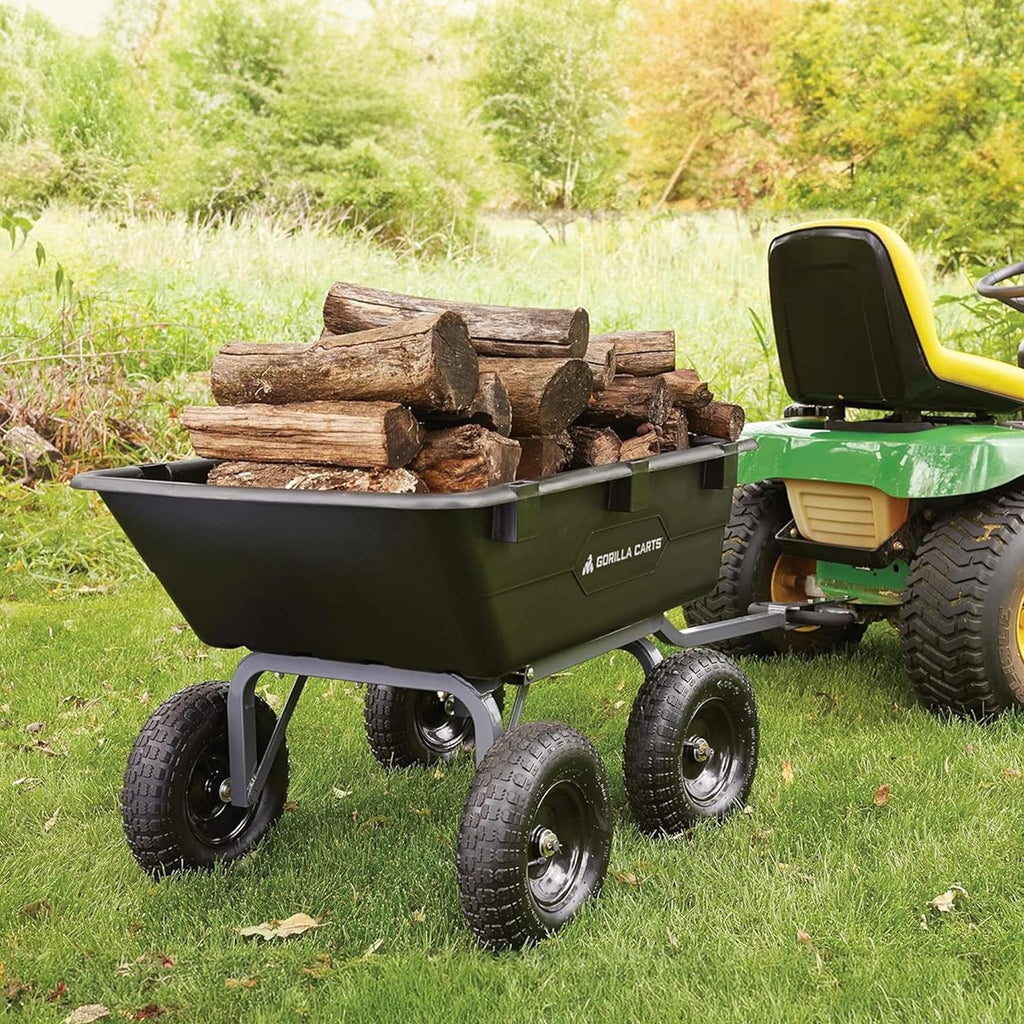 Heavy Duty Poly Utility Dump Wagon Garden Cart w/Pneumatic Tires, 6 Cu Ft - 1200 lb Capacity Outdoor Wheelbarrow for Yard, Landscaping & Gardening, Lawn Tractor or ATV Towable-Gorilla Carts - image 11